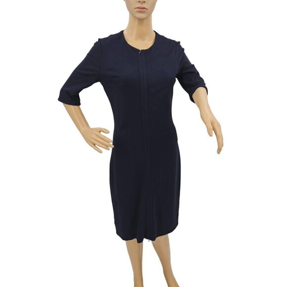 DVF Diane Von Furstenberg Career Midi Dress 6 Stretch Half Sleeve Blue Zippers - Picture 7 of 16